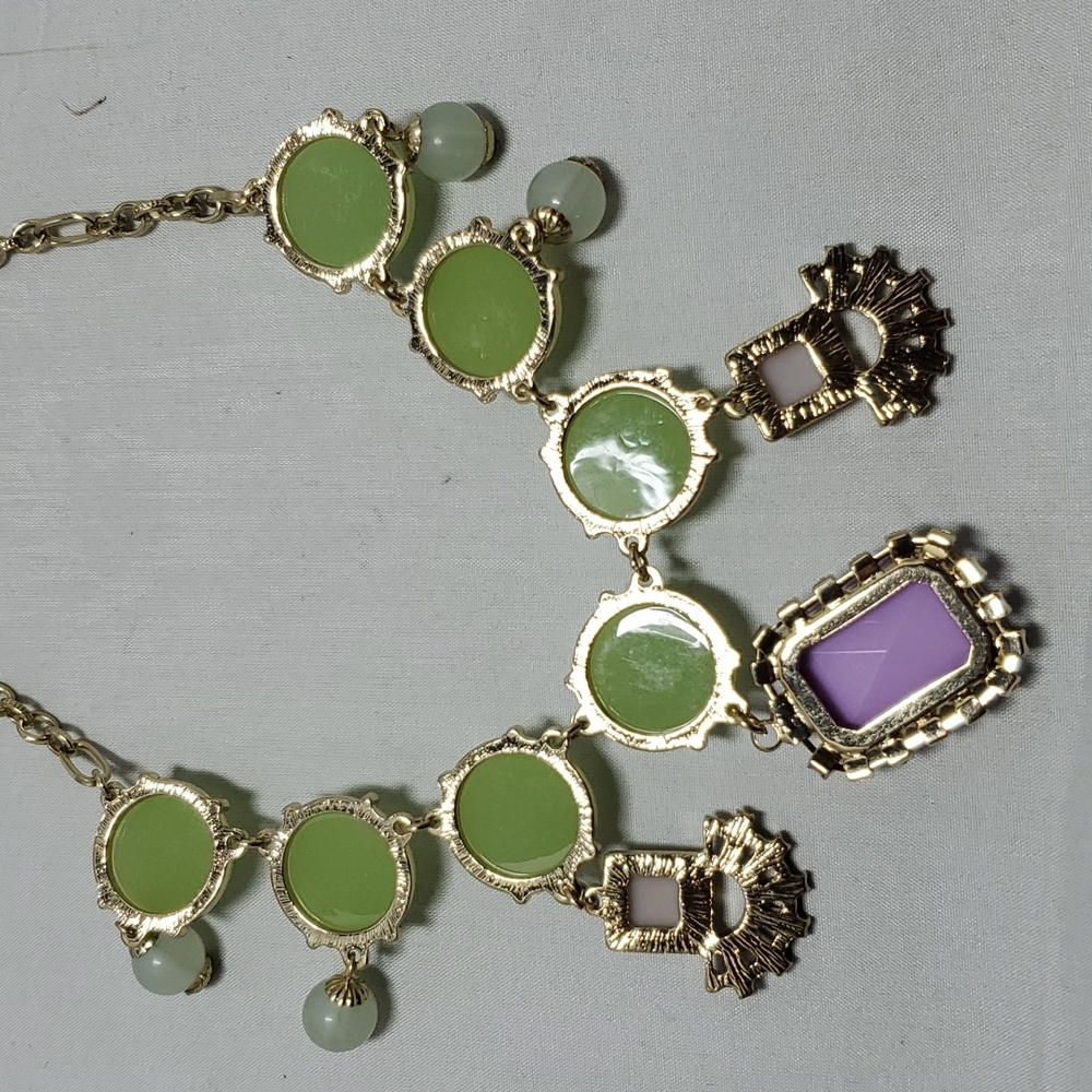 Bijou Drive gold chain necklace with green and lavender stones with rhinestones - Picture 4 of 4